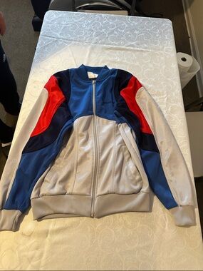 Blue, Red & Light Gray Colorblock Track Jacket